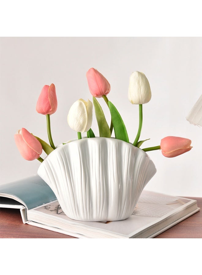 【Modern Minimalist Creative Vase】Shell Shape White Vase Desktop Decor | Living Room Flower Arrangement Premium Decor | TV Cabinet Entryway Art Ornament | Creative Elegant Home Decoration | Modern Style Floral Container | Space Upgrade Art Piece - Image 2